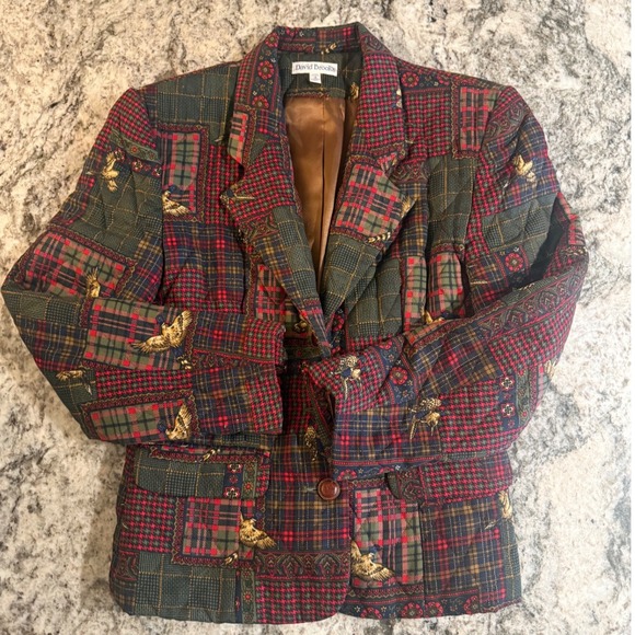 david brooks Jackets & Blazers - David Brooks Vintage Quilted Patchwork Blazer Pheasant Plaid  Womens 4 Old Money